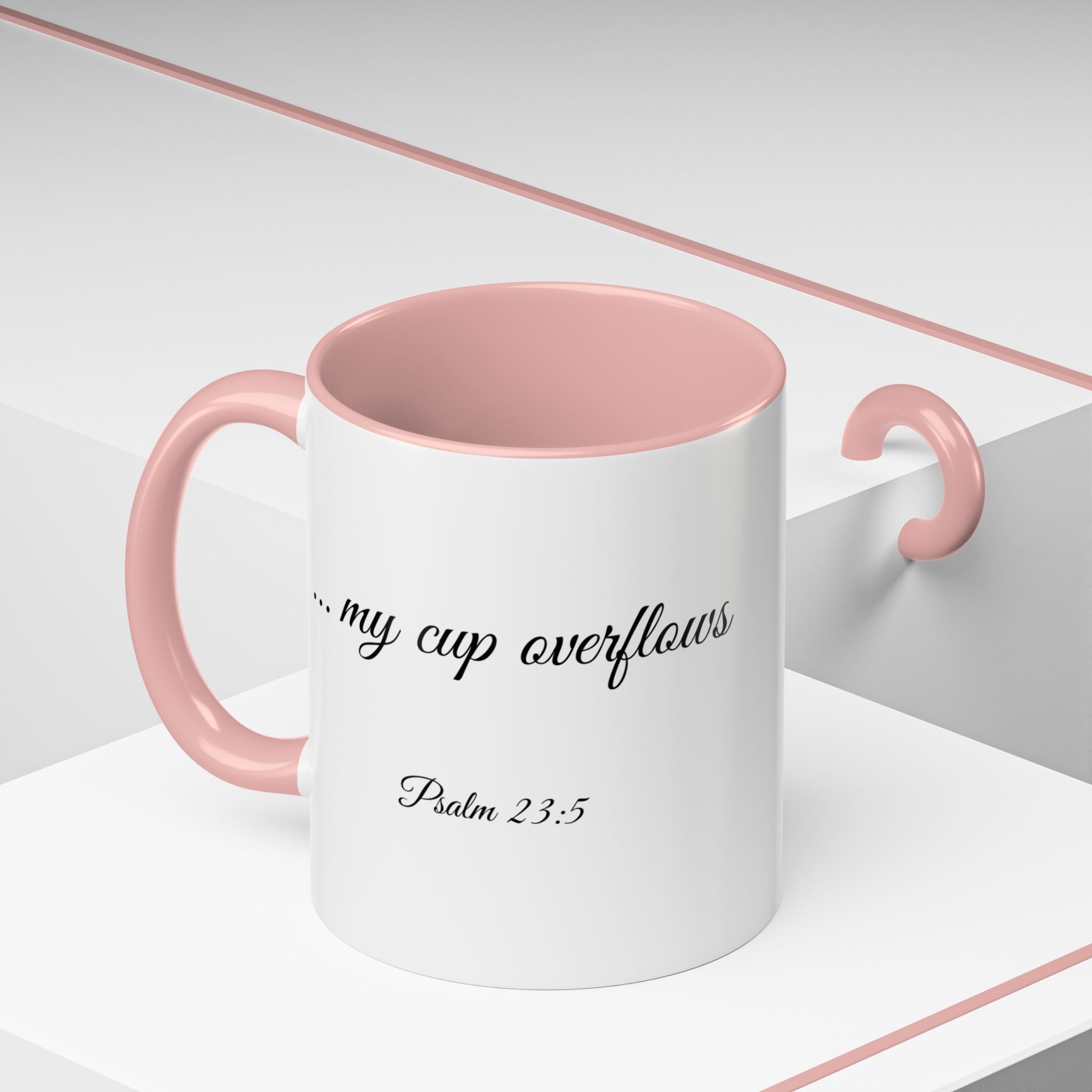 Inspirational Christian Scripture, Bible Verse, "Psalm 23:5", "... my cup overflows", Left-Handed, Multiple Colors, Ceramic, Mug, (11oz, 15oz)