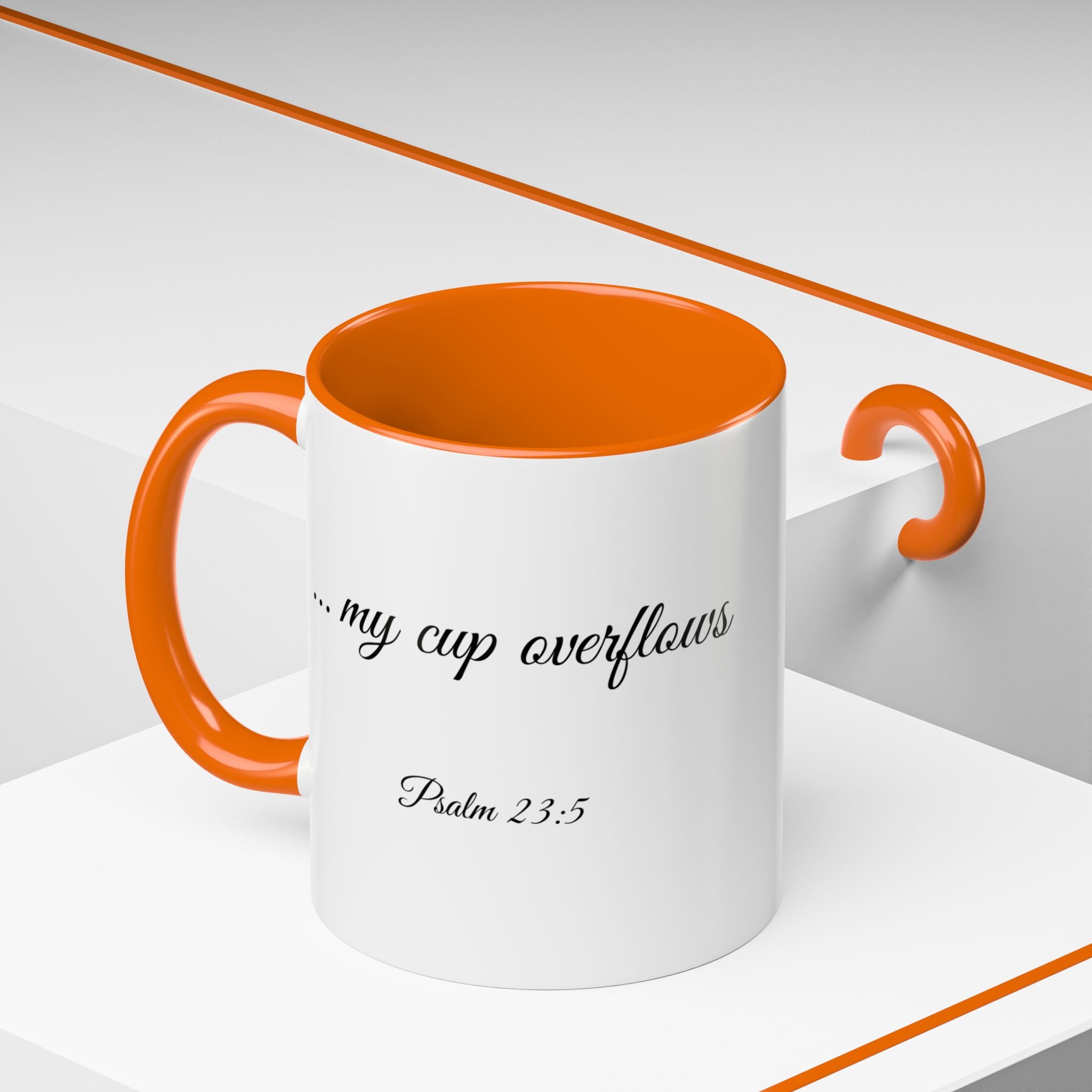 Inspirational Christian Scripture, Bible Verse, "Psalm 23:5", "... my cup overflows", Left-Handed, Multiple Colors, Ceramic, Mug, (11oz, 15oz)